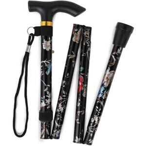 Folding Lightweight Walking Stick - Adjustable Aluminum Metal Collapsible